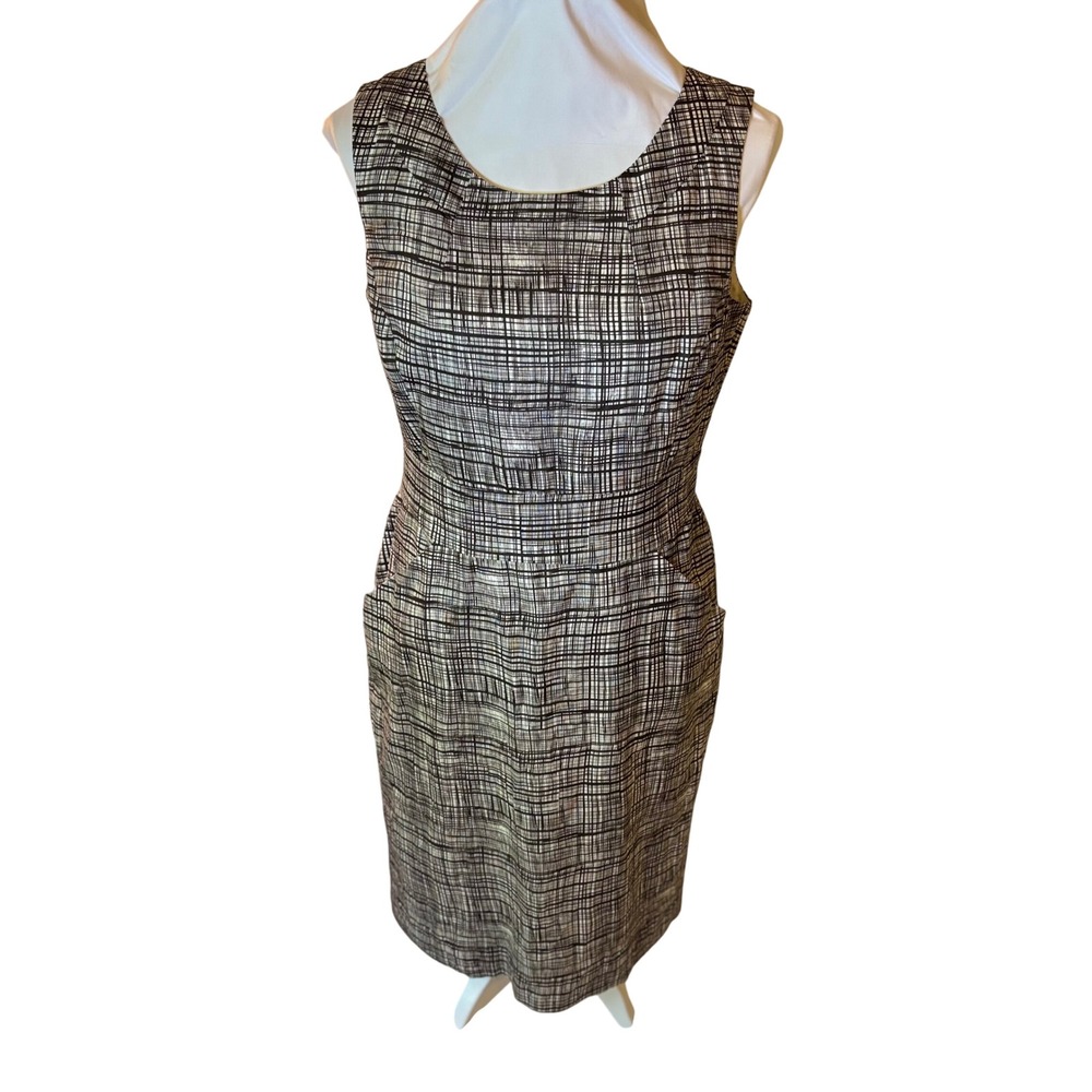 Pure 6 Sleeveless Sheath Dress‎ Black Tan Gold Plaid Career Professional Party